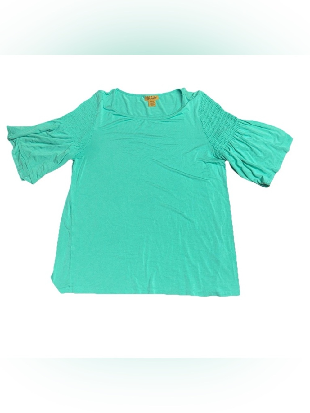 Wrangler Women's 3/4 Sleeves Smocked Shoulder Knit Top Teal Green Size M Boho